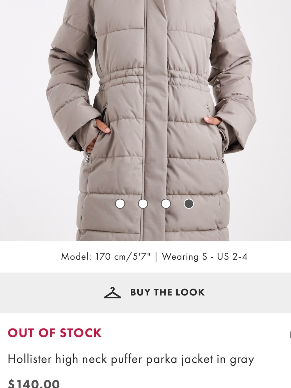 Hollister Taupe Gray High-Neck Puffer Parka, never worn